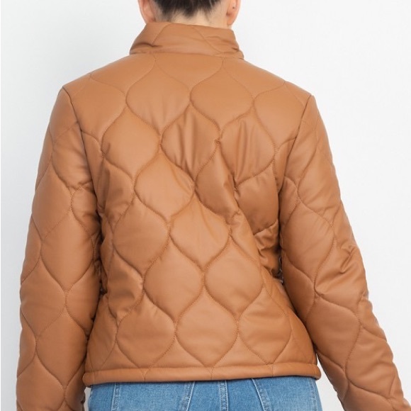 CAMEL MOCK NECK QUILTED PUFFER JACKET - Picture 4 of 4
